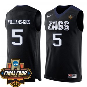 S-3XL Basketball Nigel Williams-Goss Gonzaga Bulldogs #5 Black Final Four Patch Jersey