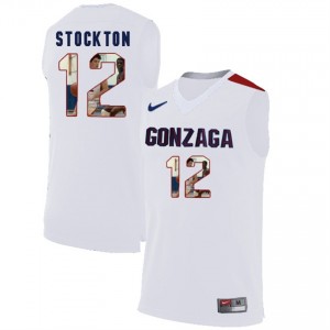 S-3XL Basketball David Stockton Gonzaga Bulldogs #12 Men's White with Player Pictorial Jersey