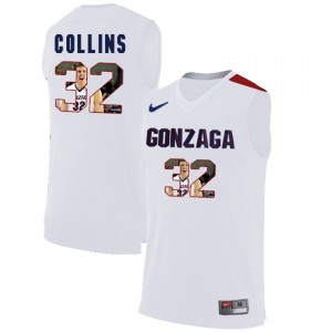 Men's Gonzaga Bulldogs #32 Zach Collins White with Player Pictorial Basketball Jersey